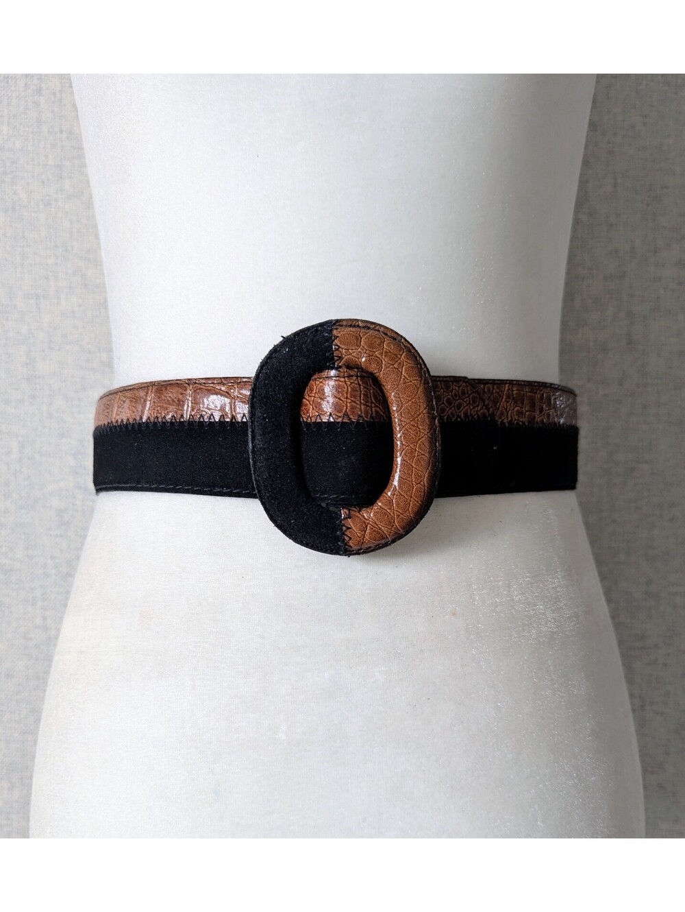 Vintage 80s dual texture suede & leather waist belt - Size S